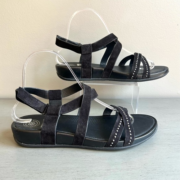 FitFlop Lumy Women Black Strappy Suede Studded Wedge Sandals Sz 8 Comfort - Picture 8 of 14